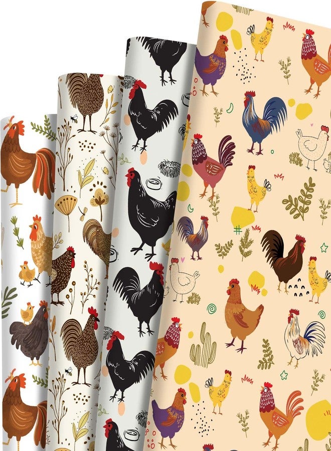 Sanixin 12 Pcs Chicken Wrapping Paper Printed Watercolor Cute Rooster Hen Chick Animal Rustic Farm Flower Plant Patterns for Spring Baby Shower Farmhouse Party DIY Craft Gifts Wrap Supplies - Image 1